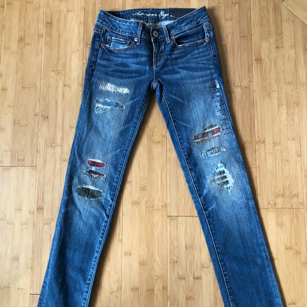 American Eagle Skinny Jeans: Patchwork/plaid